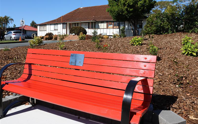 Image of a red bench from the Red Bench Project in Chermside