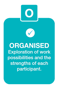 Text on shape: Organised