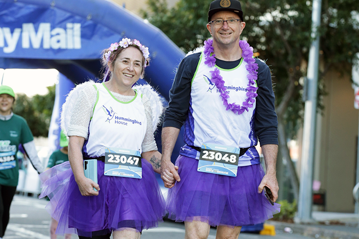 Mum and baby daughter at Hummingbird House entrance door