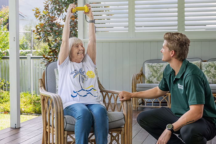 Home Care Brisbane - Allied health session in her varanda