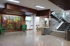 Marble floors foyer with large staircase at Parkview Residential Aged Care, Brisbane North