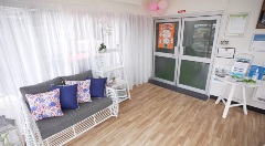 Front door and seating area