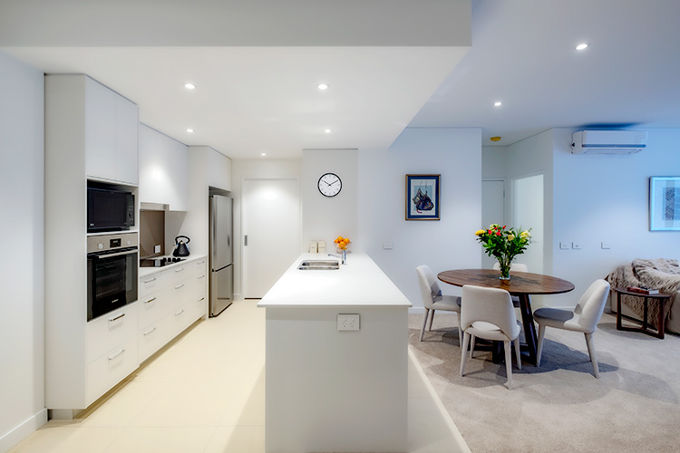 Open plan view of an apartment at Rosemount retirement village
