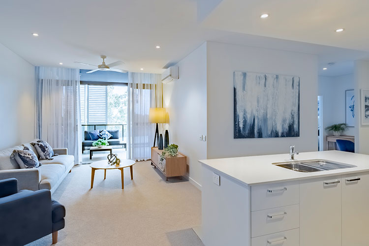 Open plan view of an apartment at Rosemount retirement village