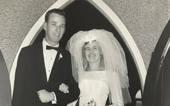 Norm and Marjorie wedding photo from a memory day at their aged care home