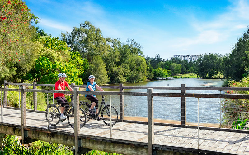 Residents of Rosemount Retirement Village cycling in the green neighbourhood