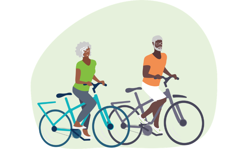Illustration - Husband and wife riding bikes Illustration shows a husband and wife riding bicycles together